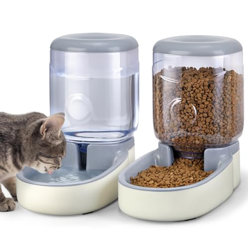 2 Pack Automatic Cat Feeder and Water Dispenser Pet Feed Bowl Dog Gravity Food Feeder and Waterer Set for Small Medium Pets Puppy Kitten 1 Gallon