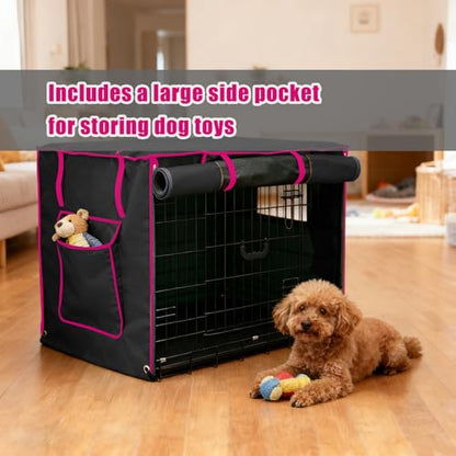 48-Inch Black Dog Crate Cover – Light-Blocking Protective Cover with Roller Shades, Sound-Dampening Sunshade for Wire Kennels, Features Breathable Side Window (Cover Only) - color: Black, size: 48.0"L x 30.0"W x 33.0"H
