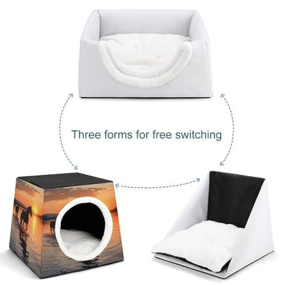 Collapsible Soft Dog Crate Pet Kennel Houses Sunsets Lake Horses Printed Lightweight Travel Crate Kennel Indoor & Outdoor, 13.8"x13.8"x11.8"