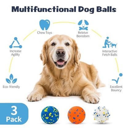 HIPPIH Dog Balls Interactive Tennis Balls for Dogs, Dog Toys for Aggressive Chewers, Tough Puppy Chew Toys for Teething, 3" Fetch Ball Water Toy for Small/Medium Breed, High Bouncy & Floating, 3 Pack