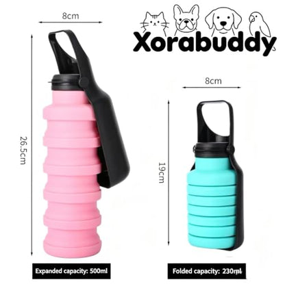Portable Dog Water Bottle Foldable Pet Water Dispenser Leakproof 500ml with Collapsible Bowl for Walking Hiking Travel (Blue) - color: blue