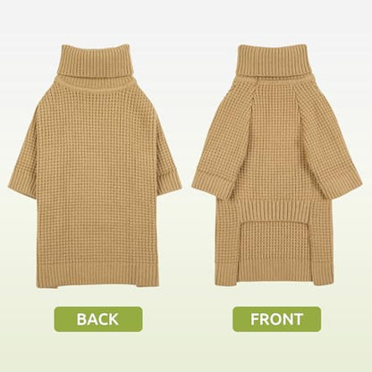 Queenmore Dog Sweater - Knitted Turtleneck Long Sleeve Check Pattern Dog Sweater, Warm Fall & Winter Browns: XS, S, M, L, XL - color: Brown, size: X-Large