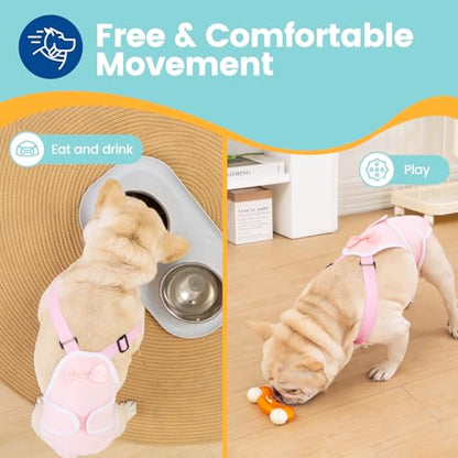 Avont 3 Pack Frenchie Dog Diapers Female, Washable Reusable Girl Doggie Pants for Period Heat Cycle, Full Body Cover Onesie with Adjustable Straps -Pink/Purple/Blue XL - size: XL
