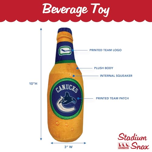 Pets First NHL Vacouver Canucks Beer Bottle Plush Dog & Cat Toy- Cutest Stadium SODA Bottle Snack Plush Toy for Dogs & Cats with Inner Squeaker & Beautiful Hockey Team/Logo - color: Vancouver Canucks, style: NHL Beer Bottle Toy