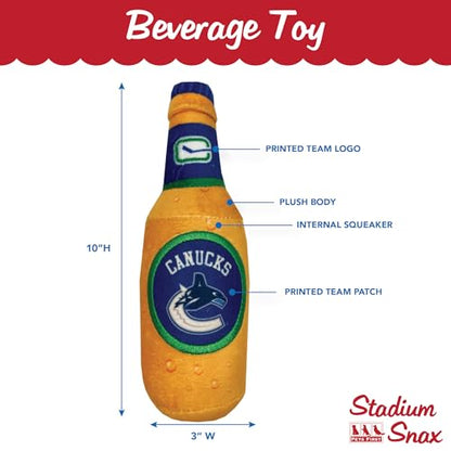 Pets First NHL Vacouver Canucks Beer Bottle Plush Dog & Cat Toy- Cutest Stadium SODA Bottle Snack Plush Toy for Dogs & Cats with Inner Squeaker & Beautiful Hockey Team/Logo - color: Vancouver Canucks, style: NHL Beer Bottle Toy