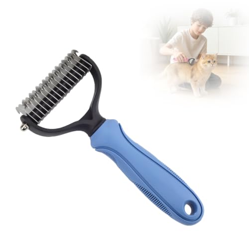 Double-Sided Pet Grooming Tool for Dogs & Cats, Undercoat Rake Pet Brush, Dematting Comb for Dogs and Cats, Multifunctional Dematting Too, Deshedding Grooming Brush for Long & Short Hair(Blue，L) - color: Blue, size: L
