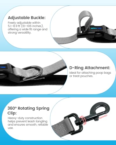 Hands Free Dog Leash, 5.1-8.9Ft Crossbody Long Leash | Adjustable Dog Waist Belt for Medium Dogs, Waist Leash for Dog Walking & Running & Training &Travel etc.(Grey Blue) - color: Grey Blue