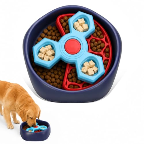 Slow Feeder Dog Bowls with Removable Puzzle Inserts, 3-Layer Interactive Dog Puzzle Feeder, Non-Slip Base Slow Feeder & Lick Bowl for Medium & Large Breeds (RED) - color: Red