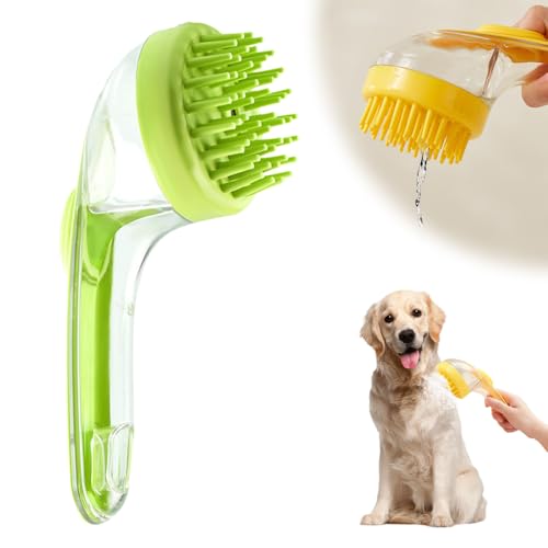 Pet Bath Brush with Shampoo Dispenser, 2025 New Dog Bath Brush Soft Silicone Bristle for Bathing Pets Grooming Massage Brush (Green) - color: Green