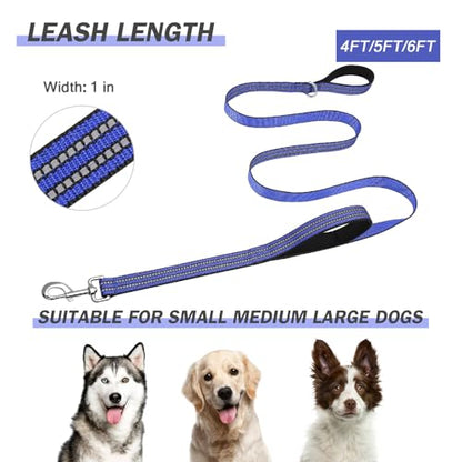 Hikiko Heavy Duty Dog Leash Strong Two Padded Soft Handles Dog Leash for Medium and Large Dogs (Blue,5FT) - color: Blue, size: 1 in x 5 ft