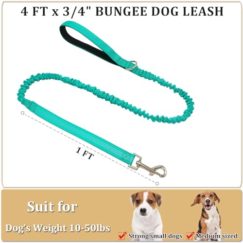 WYuZe 4FT Bungee Dog Leash Shock Absorption Handle for Strong Small Dogs | Stretch to 5.5ft, Soft Padded Handle, Reflective 3/4" Width Nylon Leash for Anti-Pull Training Walking Hiking, Teal - color: Teal
