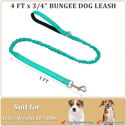 WYuZe 4FT Bungee Dog Leash Shock Absorption Handle for Strong Small Dogs | Stretch to 5.5ft, Soft Padded Handle, Reflective 3/4" Width Nylon Leash for Anti-Pull Training Walking Hiking, Teal - color: Teal