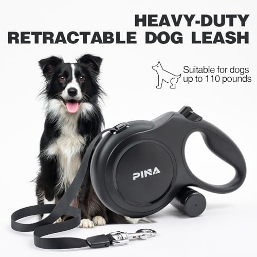 PINA Upgraded Retractable Dog Leash, 26 ft Dog Leash for Small Medium Large Dogs Up to 110lbs, Heavy Duty Reflective Nylon Tape 360° Tangle-Free, with Anti-Slip Handle, One-Handed Brake, Pause, Lock - color: Black