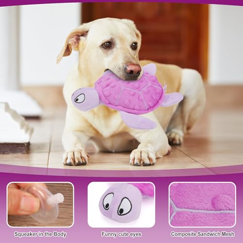 Squeaky Sea Turtle Plush Dog Toy - Durable, No Stuffing, Interactive Chew Toy for Small Dogs - Relieve Anxiety, Teething, and Keep Them Busy for Puppy(Purple) - color: Purple