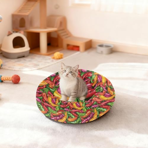 Calming Donut Dog Bed Chilli Pepper Vibrant Cute Design, 22" Washable Pet Lounger with Removable Cover, Cozy Cushion Comfort Nest for Medium Dogs - size: Medium