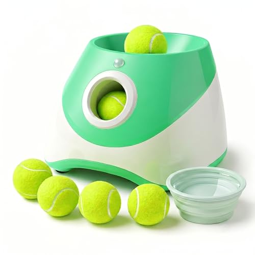 Dog Ball Thrower – Automatic Interactive Pet Tennis Ball Launcher with 6 Balls, USB Charging & Multiple Distance Settings – Indoor & Outdoor Training & Play Toy for Small & Medium Dogs - color: GREEN