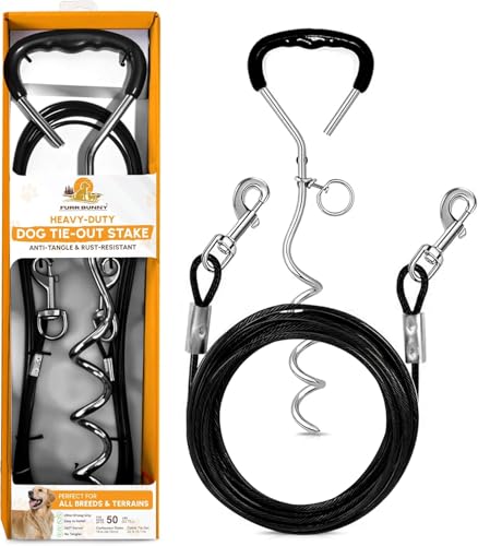 Dog Tie Out Cable and Stake for Medium Dogs Upto 50 LBs – Anti-Tangle, Rust-Resistant, 360° Swivel Leash System – 18 Inches Spiral Stake and 4mm 20 FT Long Dog Runner for Yard - size: Medium Dog, 20 FT-4mm