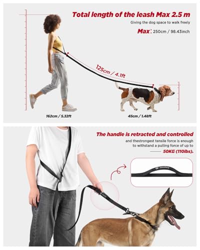 Hands Free Dog Leash, 5.9-8.2ft Multifunctional Crossbody Rope with Explosion-Proof Handle and Adjustable Training Hands Free Leash for Medium Dog Walking Jogging and Running - color: Black