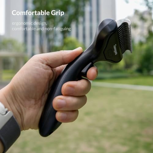 Self Cleaning Grooming Rake Brush for Shedding Gently Removes Loose Undercoat Mats Tangled Deshedding Grooming Tool for Dogs Cats Extra Wide (Black) - color: Black