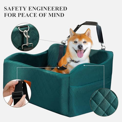 Lealchum Dog Car Seat for Medium/Large Dogs,2 Clip-On Safety Leashs for 2 Small Dogs,Removable and Washable Comfy Pet Car Seat,Easy to Install and Clean (Green, Large) - color: Green