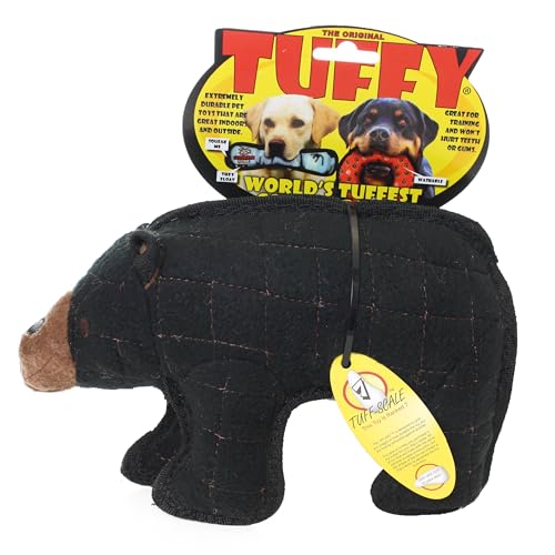 TUFFY - World's Tuffest Soft Dog Toy - Zoo Bear - Squeakers - Multiple Layers. Made Durable, Strong & Tough. Interactive Play (Tug, Toss & Fetch). Machine Washable & Floats - color: Black Bear