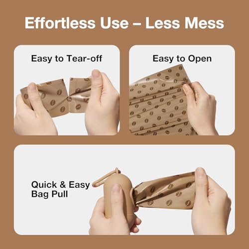 VETRESKA Dog Poop Bags Dispenser with Coffee Scented Waste Bags, Leak Proof, Extra Thick & Strong, 1 Holder and 105 Count Pet Poop Bags (7 Refill Rolls) for Dogs and Cats - size: 1 Count (Pack of 105), style: coffee
