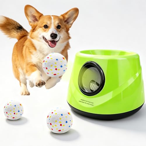 Dog Ball Launcher, Automatic ball launcher for dogs, Interactive dog toys for small and medium-sized dogs (indoor/outdoor) Includes 3 ETPU balls, Ball Launcher with 3 Adjustable Distance Settings - color: Green-01