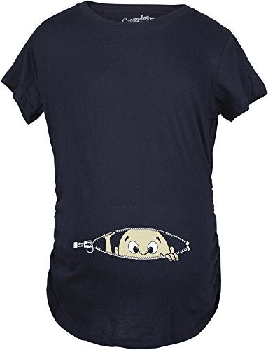 Maternity Baby Peeking T Shirt Funny Pregnancy Tee for Expecting Mothers - color: Heather Navy, size: X-Large