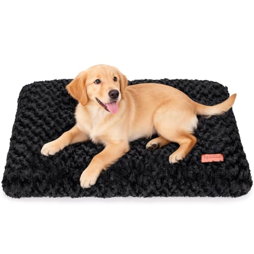 Dog Bed Crate Pad - Rosette Pattern White Velvet Pet Bed Anti-Slip Comfy Kennel Pad for Crates Rosette Black M - color: Rosette Pattern Black, size: Medium 30"x20"