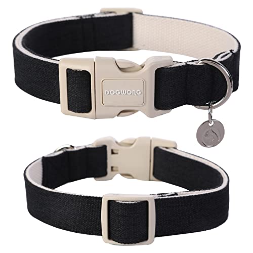 DOGWONG Cotton Hemp Dog Collar, Heavy-Duty Black Dog Collar Adjustable Soft Natural Fabric Pet Cute Wedding Puppy Necklace for Small Medium Large Dogs - color: A: Black, size: X-Small