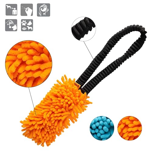 Dingo Dog Tug Toy with Bungee Handle, Microfiber, Orange - color: Orange