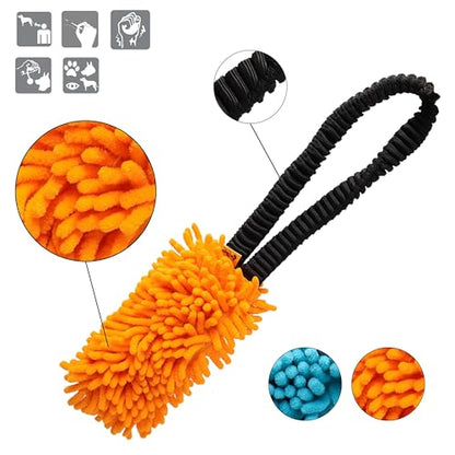 Dingo Dog Tug Toy with Bungee Handle, Microfiber, Orange - color: Orange