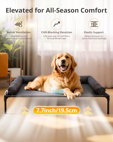 Cooling Elevated Dog Bed, 30x41.8 Raised Dog Bed with Removable Bolster Cushion, Breathable Mesh, Non-Slip Feet, and Metal Frame for Large Breeds Indoor Outdoor - size: Large