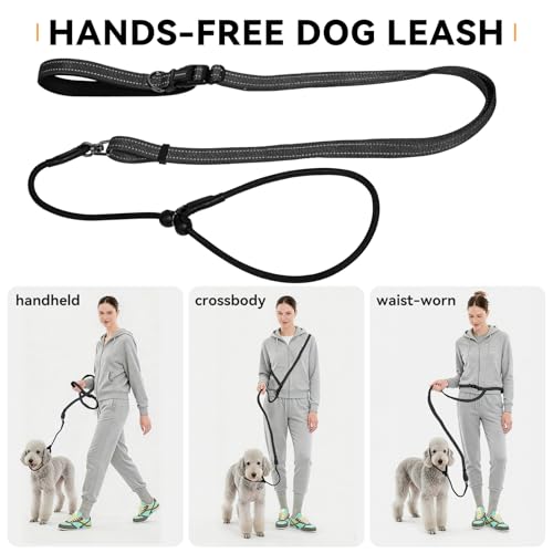 Hands Free Slip Lead Dog Leash, Crossbody & Waist Leash for Walking Running, No-Pull Dog Training Lead for Small & Medium Dogs, Multifunctional Adjustable Lead 4-8FT. (Black) - color: Black