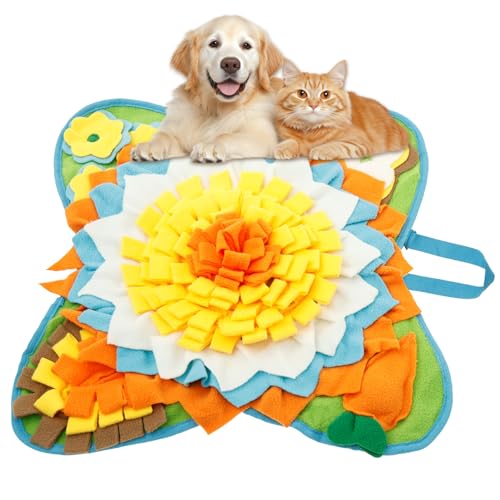 Snuffle Mat for Dogs Cats Rabbits, Plush Fabric Flower Shape Slow Eating Mat with Anti-Slip Bottom, 23.62 x 23.62 inch for Small & Medium, Rabbit Foraging Mats, Relieve Anxiety - color: Color, size: 23.6"L x 23.6"W
