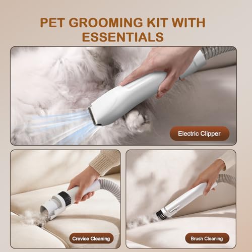 Dog Grooming Vacuum, Dog Grooming Kit, 3 Suction Modes Dog Brush Vacuum with 5 Pet Grooming Tools (Off-white) - color: Off-white