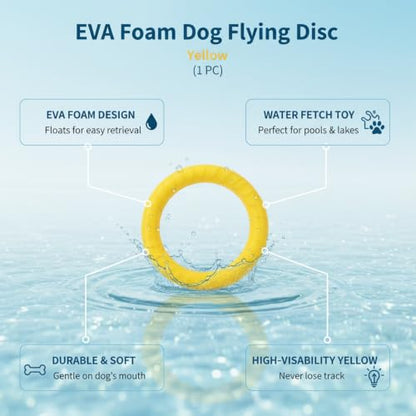 Easy-Grab Floating Dog Disc, Soft EVA Foam Flying Toy for Water Fetch, Yellow - size: 3.94 x 3.94 x 1.18 in