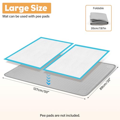 50" x35" Pee Pad Holder for Dogs Puppy Pad Holder Large Silicone Pee Tray for Dog Training Floor Protection Raised Edge Dog Potty Tray, No Pee Pads(Gray) - color: 50" X35" Gray