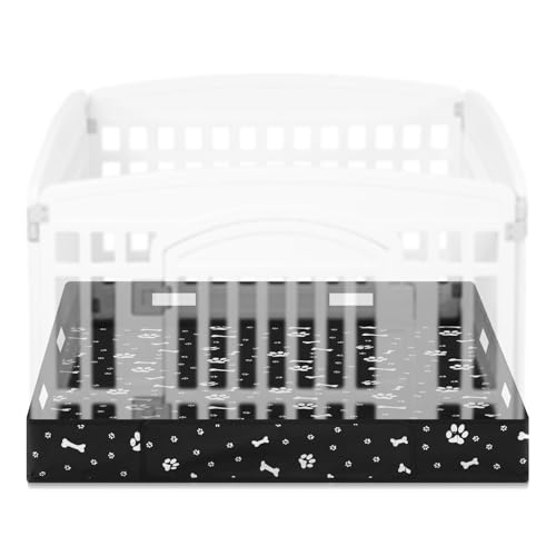 Marsui Dog Playpen Bottom Pad Fits for 36 Inch 4 Panels Pet Exercise Mat Puppy Crate Pad Reusable Washable Pet Training Pee Mat Hoop and Loop Design, Playpen Not Included - color: Black, style: Dog Paw Bone Print
