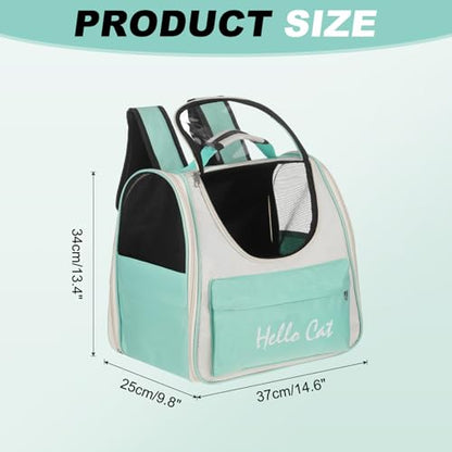Cat Backpack Carrier, Large Space & Breathable, Ventilated Mesh Design Pet Backpack for Cats or Small Dogs, Intended for Hiking/Camping/Traveling (Green, 14.6"x9.8"x13.4") - color: Green