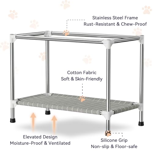Medium Stainless Steel Elevated Dog Crate with Removable Cover, 2-in-1 Indoor & Outdoor Raised Pet House, Rust-Proof Dog Kennel with Silicone Anti-Slip Feet, Tool-Free Assembly - size: 32.0"L x 20.0"W x 24.0"H