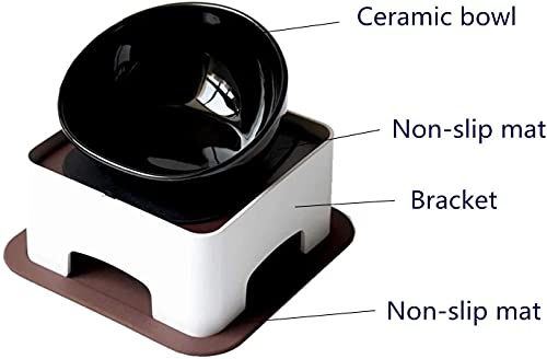 Ceramic Bulldog Bowl Dog Feeding Bowl - Dog Dish Wide Mouth Pet Sterile Tilted Pet Feeder with Anti-Skid Rubber Mat for Small Medium Dogs (Black) - color: Black bowl set