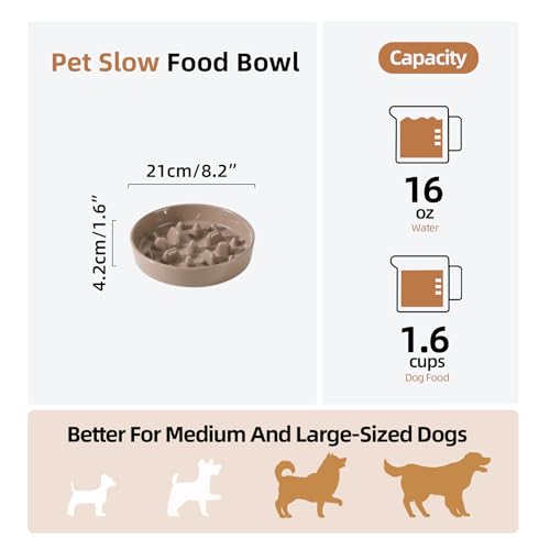 Havniva Ceramic Slow Feeder Dog Bowls, 1.6 Cups Dog Bowl Slow Feeding for Medium Breed, 8.2inch Puzzle Dog Food Bowl Slow Feeder Non-Slip Anti-Gulping and Anti-Choking Reduces Bloating - color: 1 x Brown Coffee-C, size: 8.2inch