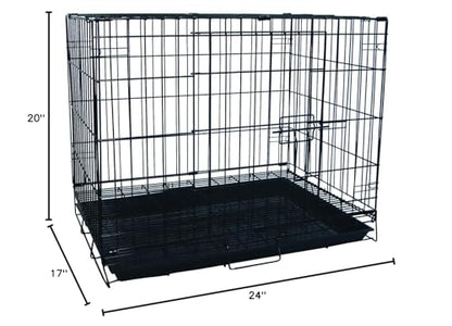 YML 24-Inch Foldable Light Duty Door Dog Crate with WireBottom Grate and Plastic Tray, Black - size: 24.0"L x 17.0"W x 20.0"H