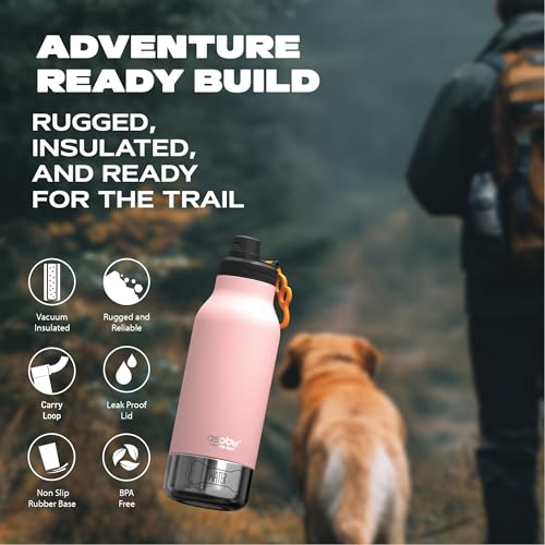 asobu Dog Barky Bottle - 음식, 간식 및 물을 위한 탈착식 강아지 그릇 2개가 있는 단열 스테인리스 스틸 물병 - 하이킹, 도로 여행 및 야외 모험을 위한 반려동물 친화적인 여행용 병 - color: 핑크
