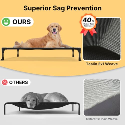 Veehoo Outdoor Elevated Dog Bed Large Sized Dogs, Cooling Raised Dog Cot Off Ground Hammock Pet Beds with Breathable Mesh, No-Slip Feet, 42"x30", Beige Coffee - color: Beige Coffee, size: 42.0"L x 30.0"W x 7.0"Th