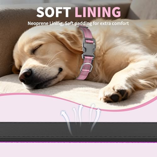 Reflective Dog Collar with Buckle, Heavy Duty Dog Collars with Soft Padded, Adjustable, Ultra-Durable, Pet Collar for Small Medium and Large Dogs (Pink, L) - color: Pink, size: L (18-26'')