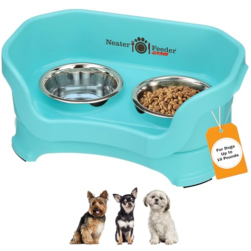 Neater Pet Brands Neater Feeder Deluxe Mess Proof Dog Bowls Elevated for Small Dogs Under 19 lbs, Made in USA, No Spill Raised Dog Food Bowl Stand Feeding Station, Food and Water Bowl Set, Aquamarine - color: Aquamarine, size: Small with Standard Bowl