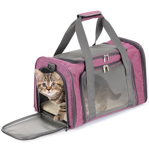 Mr. Pen- Pet Carrier, 17.5" x 11.2" x 11.5", Medium Size, Pink | Portable Travel Carrier for Small Pets, Cats & Small Dogs, Breathable Mesh, Safety Inner Leash - color: Pink