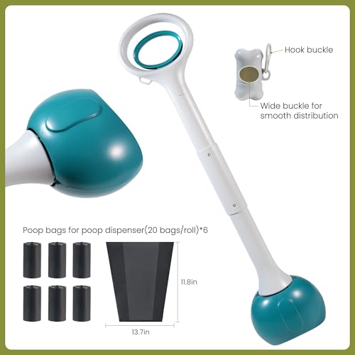 Dog Pooper Scooper Portable with Bag Attachment, One Handed Foldable Design, Includes 120 Waste Bags and Dispenser, 28 Inch Handle for Grass Yard Gravel Cleanup (Green) - color: 28in + Green + 120 garbage bags + dispenser